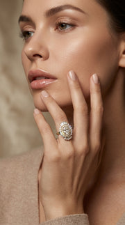 2.44tcw Ovel Lab Grown Diamond cluster surrounded by Halo design Engagement Ring  | IGI Certified |2.44tcw Ovel Lab Grown Diamond cluster surrounded by Halo design Engagement Ring  | IGI Certified |