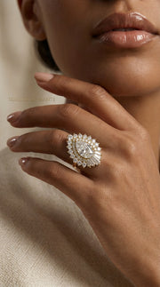 2.33tcw Pear Lab Grown Diamond cluster surrounded by Halo design Engagement Ring  | IGI Certified |