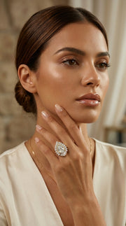 2.33tcw Pear Lab Grown Diamond cluster surrounded by Halo design Engagement Ring  | IGI Certified |