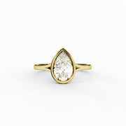 Timeless Two Tone Bezel Set Ring, 1CT Pear Rose Cut White Moissanite Engagement Ring,  14k Yellow Gold Pear Shaped Ring ,Solitaire Wedding Ring, Propose Ring for Her