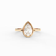 Timeless Two Tone Bezel Set Ring, 1CT Pear Rose Cut White Moissanite Engagement Ring,  14k Yellow Gold Pear Shaped Ring ,Solitaire Wedding Ring, Propose Ring for Her