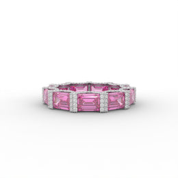 6.65tcw Pink Emerald Moissanite Diamond Engagement Ring, Elegant Ruby Eternity Band Diamond Ring