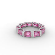 6.65tcw Pink Emerald Moissanite Diamond Engagement Ring, Elegant Ruby Eternity Band Diamond Ring